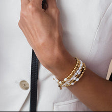 Load image into Gallery viewer, Morse Code Pearl & Gold Waterproof Beaded Bracelet - LOVE