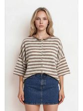 Load image into Gallery viewer, Striped Raw Edge Cardigan - Light Mocha