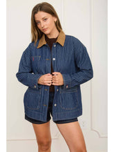 Load image into Gallery viewer, Stripe Corduroy Collar Denim Shacket