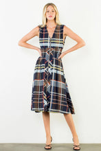 Load image into Gallery viewer, Navy Plaid Sleeveless Midi Dress