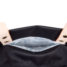 Load image into Gallery viewer, "Joey" Black Nylon Tote with Leather Accents