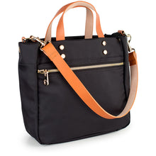 Load image into Gallery viewer, "Joey" Black Nylon Tote with Leather Accents