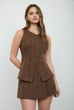 Load image into Gallery viewer, Asymetric Button Plaid Sleeveless Top

