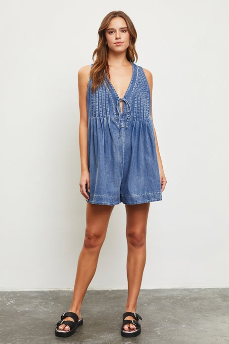 Denim Front Tie Romper