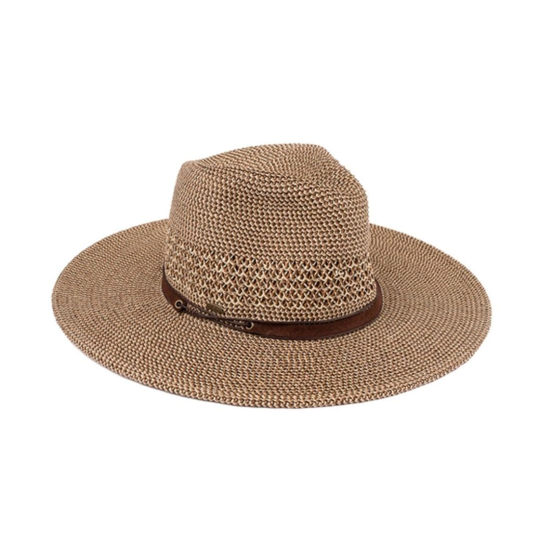 C.C. Faux Leather String Straw Panama Hat