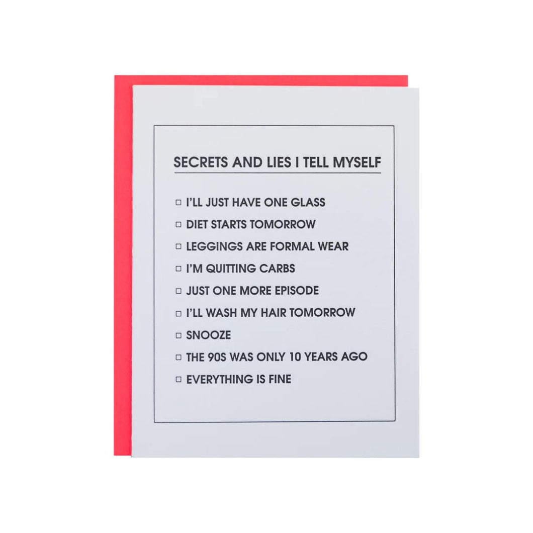 Secrets and Lies Checklist - Letterpress Card