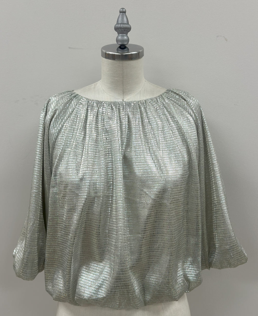 Metallic Balloon Sleeve Blouse