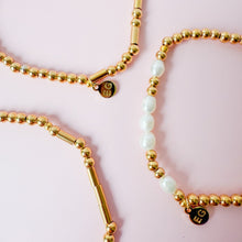 Load image into Gallery viewer, Morse Code Pearl &amp; Gold Waterproof Beaded Bracelet - LOVE

