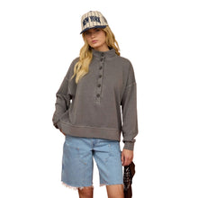 Load image into Gallery viewer, Henley Mock Neck Knit Top - Charcoal
