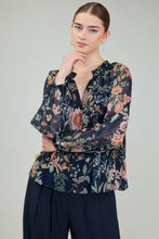 Load image into Gallery viewer, Fiona Floral Pleated Blouse - Navy
