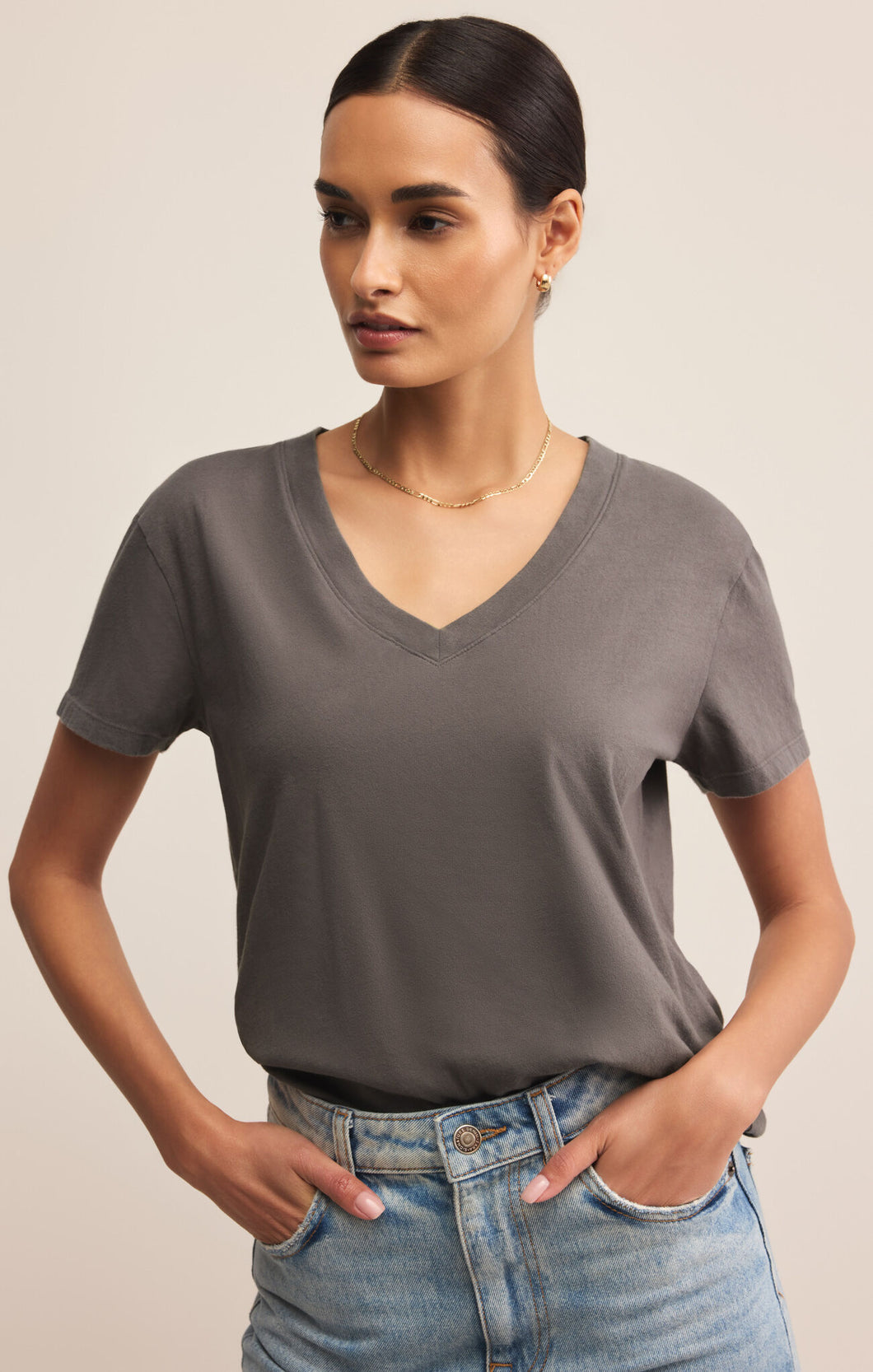 Weekdays V-Neck Tee - Washed Grey