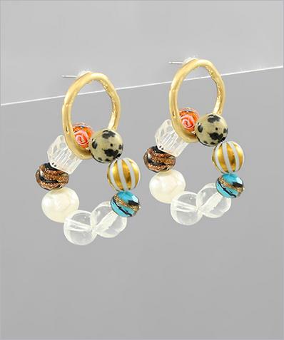 Multi Bead Circle Dangle Earrings