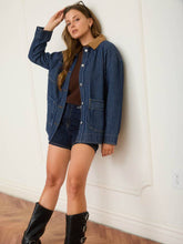 Load image into Gallery viewer, Stripe Corduroy Collar Denim Shacket

