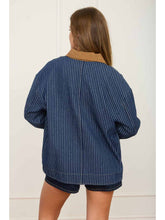 Load image into Gallery viewer, Stripe Corduroy Collar Denim Shacket
