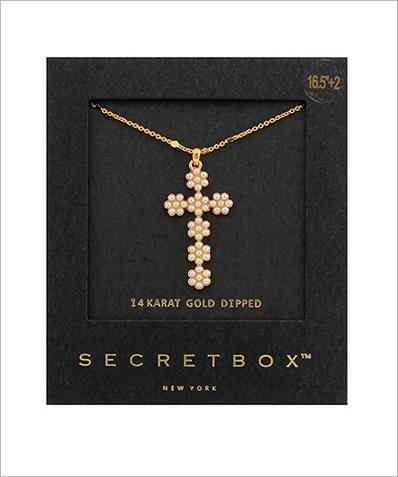 Pave Pearl Cross Pendant Necklace