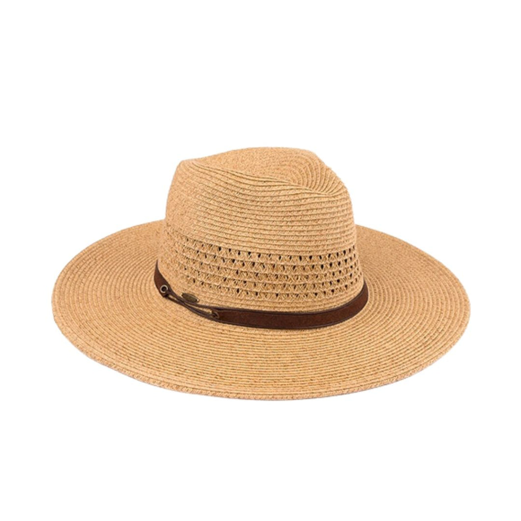 C.C. Faux Leather String Straw Panama Hat